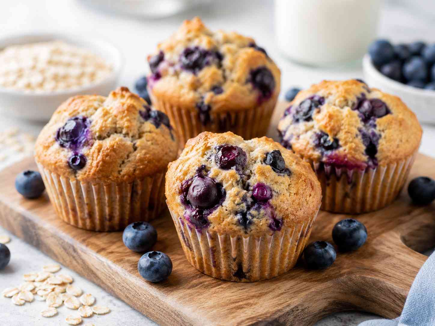 Fresh homemade blueberry protein muffins with blueberries